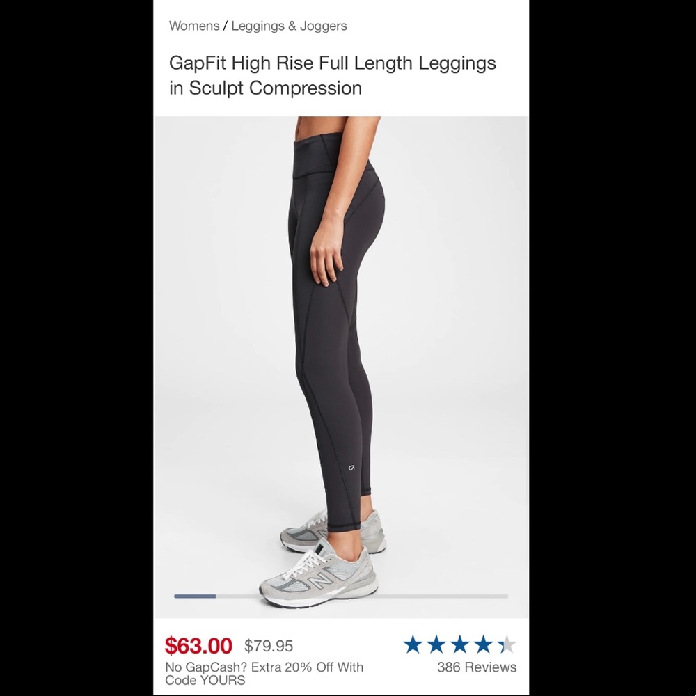 Sculpt compression black athletic leggings by GAP